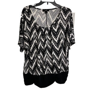 AGB WOMEN'S BLACK WHITE BANDED/RUCHED WAIST TOP SIZE XL-EUC